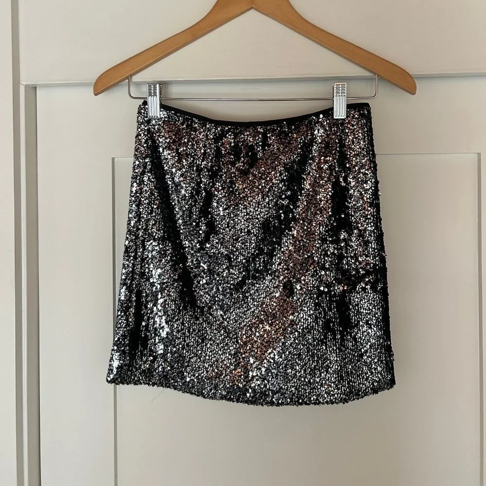 Sequined Mini Skirt - Black Silver